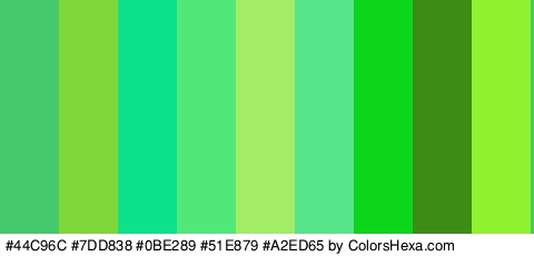 #44C96C #7DD838 #0BE289 #51E879 #A2ED65 #57E58B #0CD61A #3D8C13 #90F22E Colors Logo