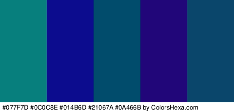 #077F7D #0C0C8E #014B6D #21067A #0A466B Colors Logo