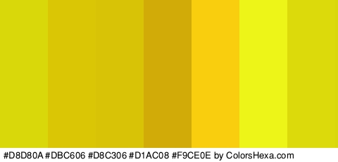 #D8D80A #DBC606 #D8C306 #D1AC08 #F9CE0E #EDF418 #DDDA0B Colors Logo