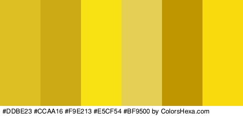 #DDBE23 #CCAA16 #F9E213 #E5CF54 #BF9500 #F9DA0C Colors Logo