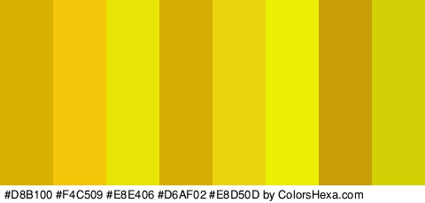 #D8B100 #F4C509 #E8E406 #D6AF02 #E8D50D #EBEF04 #C99F08 #D1D106 Colors Logo