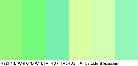 #92F77B #74FC7D #77EFAF #D7FFA3 #D2FFAF #94F7BA Colors Logo