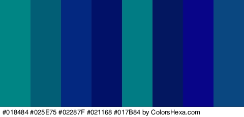 #018484 #025E75 #02287F #021168 #017B84 #031660 #090589 #0A467F Colors Logo