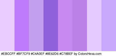 #EBCCFF #BF7CF9 #C4A0EF #8E62D6 #C78BEF #BA82E5 #E6C9FF #C6A9FC Colors Logo