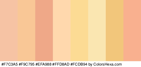 #F7C3A5 #F9C795 #EFA988 #FFD8AD #FCDB94 #F9E6B1 #F2C67B #F9B08E Colors Logo
