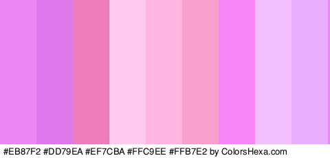 #EB87F2 #DD79EA #EF7CBA #FFC9EE #FFB7E2 #F7A0CC #F986F7 #F4C1FF #E8AFFF Colors Logo