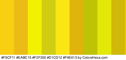 #F9CF11 #EABC15 #F2F200 #D1CD12 #F9E613 #E0B50B #BEC405 #E4E806 #D1B908 Colors Logo