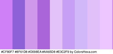 #CF80F7 #8F61D8 #D098EA #AA65D8 #E3C2F9 #C79FF4 #D1B8F9 #E1C0F9 #EDC6FF Colors Logo