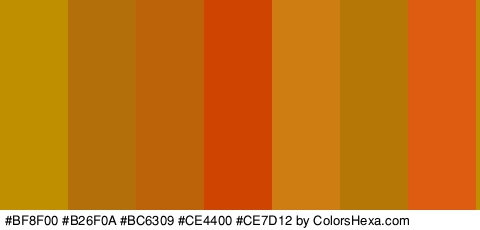 #BF8F00 #B26F0A #BC6309 #CE4400 #CE7D12 #B57705 #DD5C11 Colors Logo