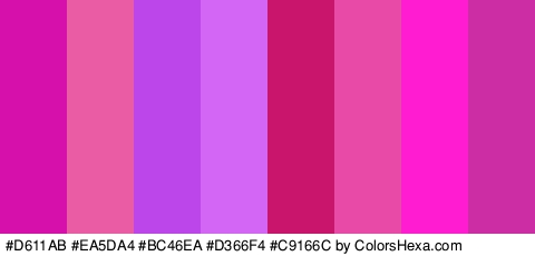 #D611AB #EA5DA4 #BC46EA #D366F4 #C9166C #E84AA8 #FF1CD1 #CC2CA4 Colors Logo