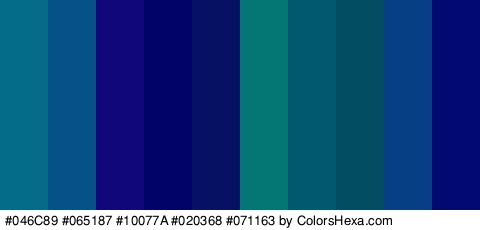 #046C89 #065187 #10077A #020368 #071163 #047775 #015970 #034D63 #063F84 #020972 Colors Logo