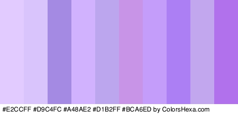 #E2CCFF #D9C4FC #A48AE2 #D1B2FF #BCA6ED #C894E8 #C39DF9 #AC7FF4 #C2A7EF #B171ED Colors Logo