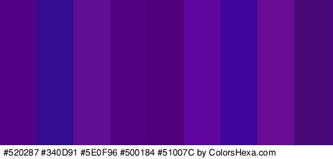 #520287 #340D91 #5E0F96 #500184 #51007C #5E069E #41069B #6A0C96 #480A77 Colors Logo