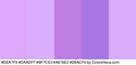 #DEA7F9 #DAADFF #BF7CE2 #A876E2 #D9ACF9 Colors Logo