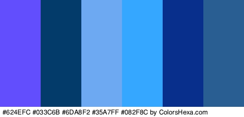 #624EFC #033C6B #6DA8F2 #35A7FF #082F8C #295E93 Colors Logo