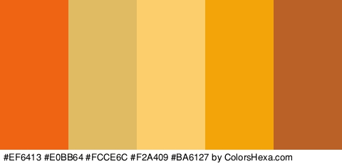 #EF6413 #E0BB64 #FCCE6C #F2A409 #BA6127 Colors Logo