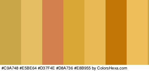 #C9A748 #E5BE64 #D37F4E #D8A736 #E8B955 #C17605 #EDBE5A Colors Logo