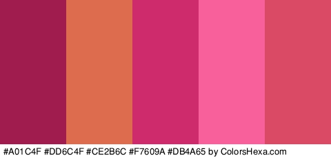 #A01C4F #DD6C4F #CE2B6C #F7609A #DB4A65 Colors Logo