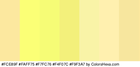 #FCE89F #FAFF75 #F7FC76 #F4F07C #F9F3A7 #FFF0AF #F7E79E Colors Logo