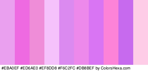 #EBA0EF #ED6AE0 #EF8DD8 #F6C2FC #DB8BEF #ED89EB #D974F2 #FC83D8 #C86AED #FFCCE7 Colors Logo