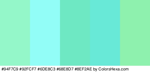 #94F7C9 #92FCF7 #6DE8C3 #68E8D7 #8EF2AE Colors Logo