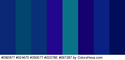 #0B2877 #024670 #093077 #22078E #097287 #150170 #0A2082 #010C5B Colors Logo