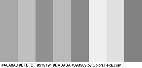 #A8A8A8 #BFBFBF #919191 #BABABA #898989 #EFEFEF #E0E0E0 #828282 Colors Logo