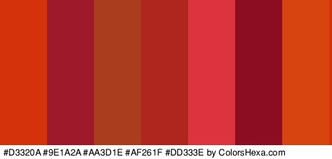 #D3320A #9E1A2A #AA3D1E #AF261F #DD333E #8C0C21 #D8440F Colors Logo