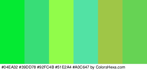 #04EA32 #39DD78 #92FC4B #51E2A4 #A0C647 #67D354 Colors Logo