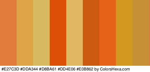 #E27C3D #DDA344 #D8BA61 #DD4E06 #E0B862 #CC5A0E #E56419 #D1981F #C69039 Colors Logo