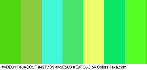 #4DD811 #8ACC3F #42F7D9 #49E56B #E9FC6C #0BE566 #56FF23 Colors Logo