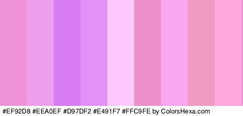 #EF92D8 #EEA0EF #D97DF2 #E491F7 #FFC9FE #ED90CB #F9A7F0 #EF9BC2 #FFA8DD Colors Logo