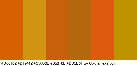 #D66102 #D19412 #C6600B #B5670E #DD5B0F #BF9200 Colors Logo