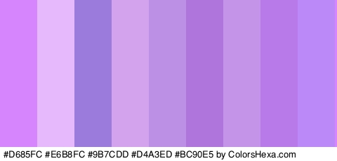 #D685FC #E6B8FC #9B7CDD #D4A3ED #BC90E5 #B075DD #C394E8 #B87AE8 #BC89F9 Colors Logo