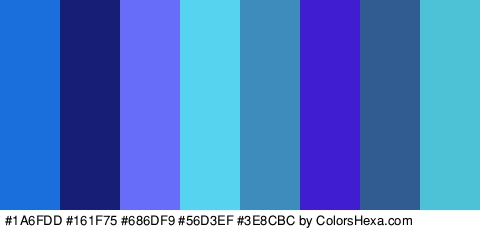 #1A6FDD #161F75 #686DF9 #56D3EF #3E8CBC #411DD1 #315C91 #4DC1D6 Colors Logo