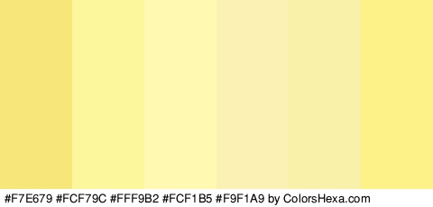 #F7E679 #FCF79C #FFF9B2 #FCF1B5 #F9F1A9 #FCF288 Colors Logo