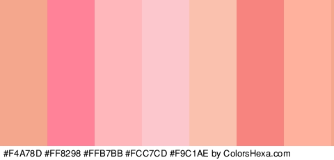 #F4A78D #FF8298 #FFB7BB #FCC7CD #F9C1AE #F7847E #FFB19E Colors Logo