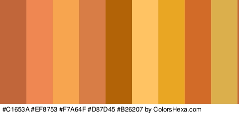 #C1653A #EF8753 #F7A64F #D87D45 #B26207 #FFC363 #E8A622 #D16B27 #DBB04C Colors Logo