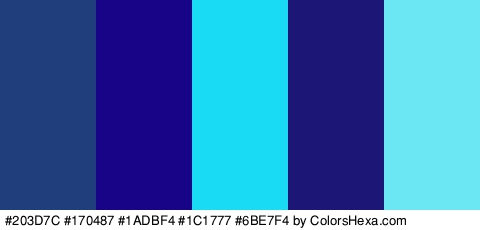 #203D7C #170487 #1ADBF4 #1C1777 #6BE7F4 Colors Logo