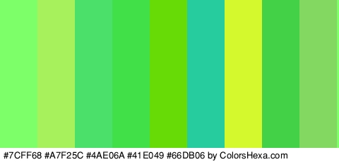 #7CFF68 #A7F25C #4AE06A #41E049 #66DB06 #26CC9D #D4F92C #42D147 #83D861 Colors Logo