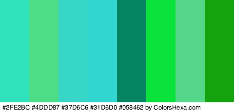 #2FE2BC #4DDD87 #37D6C6 #31D6D0 #058462 #09E23B #55D68B #13A30E Colors Logo