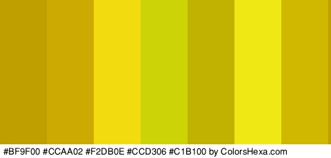 #BF9F00 #CCAA02 #F2DB0E #CCD306 #C1B100 #EFE815 #D1B800 Colors Logo