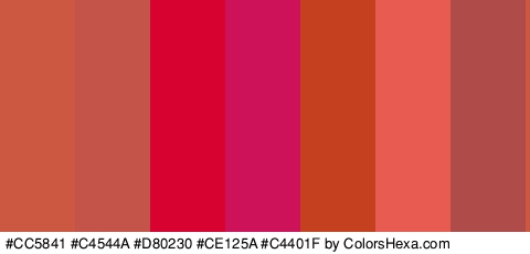 #CC5841 #C4544A #D80230 #CE125A #C4401F #E85B51 #AF4B49 Colors Logo
