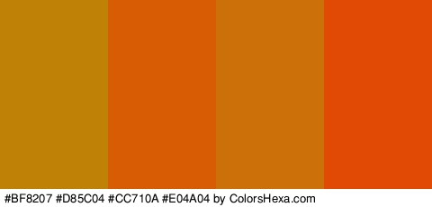 #BF8207 #D85C04 #CC710A #E04A04 Colors Logo