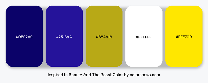 Inspired In Beauty And The Beast Color Palette #0B0269 #25139A #B8A916 ...
