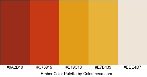 Ember Color Palette #9A2D19 #C73915 #E19C18 #E7B439 #EEE4D7 Hex