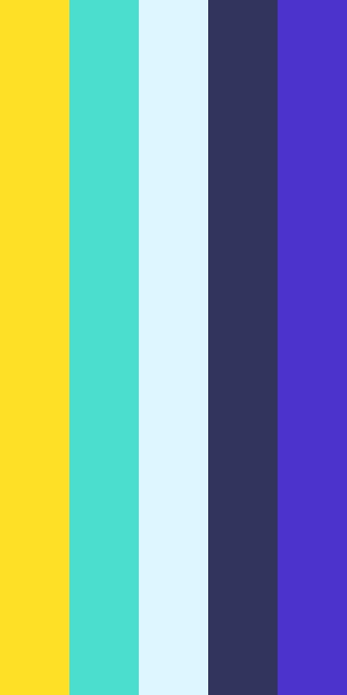 Mob Psycho 100 Alt Logo Palette #FADF23 #4CDCCE #E2F7FD #2F345C #4935CB Hex